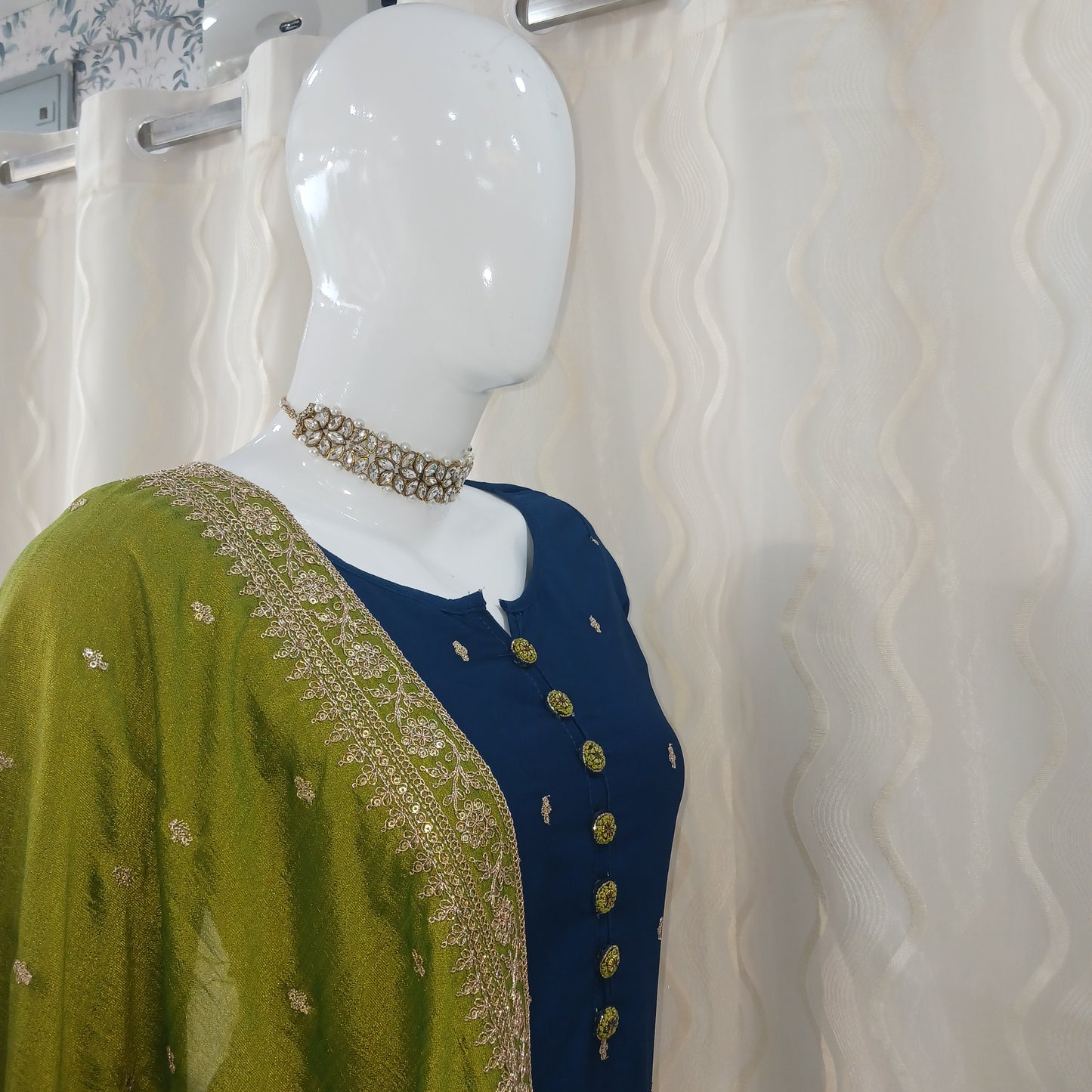 Straight Cut 3-Piece Suit with Dupatta and Full Sleeves