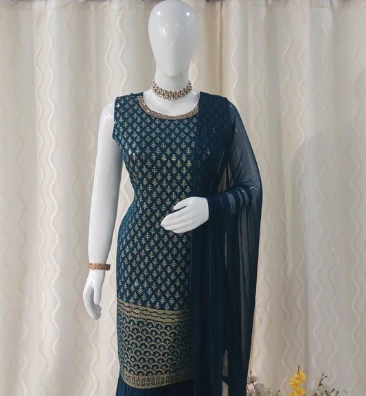 Straight Cut Garara 3-Piece Suit with Dupatta and Detachable Sleeves