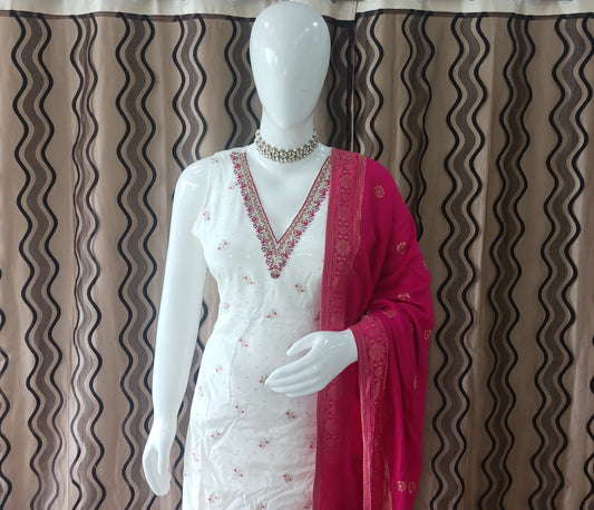 Straight Cut 3-Piece Suit with Dupatta and Detachable Sleeves