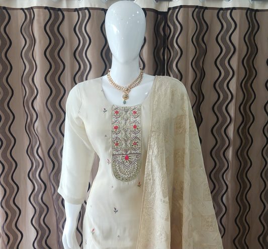 Straight Cut 3-Piece Suit with Dupatta and Sleeveless