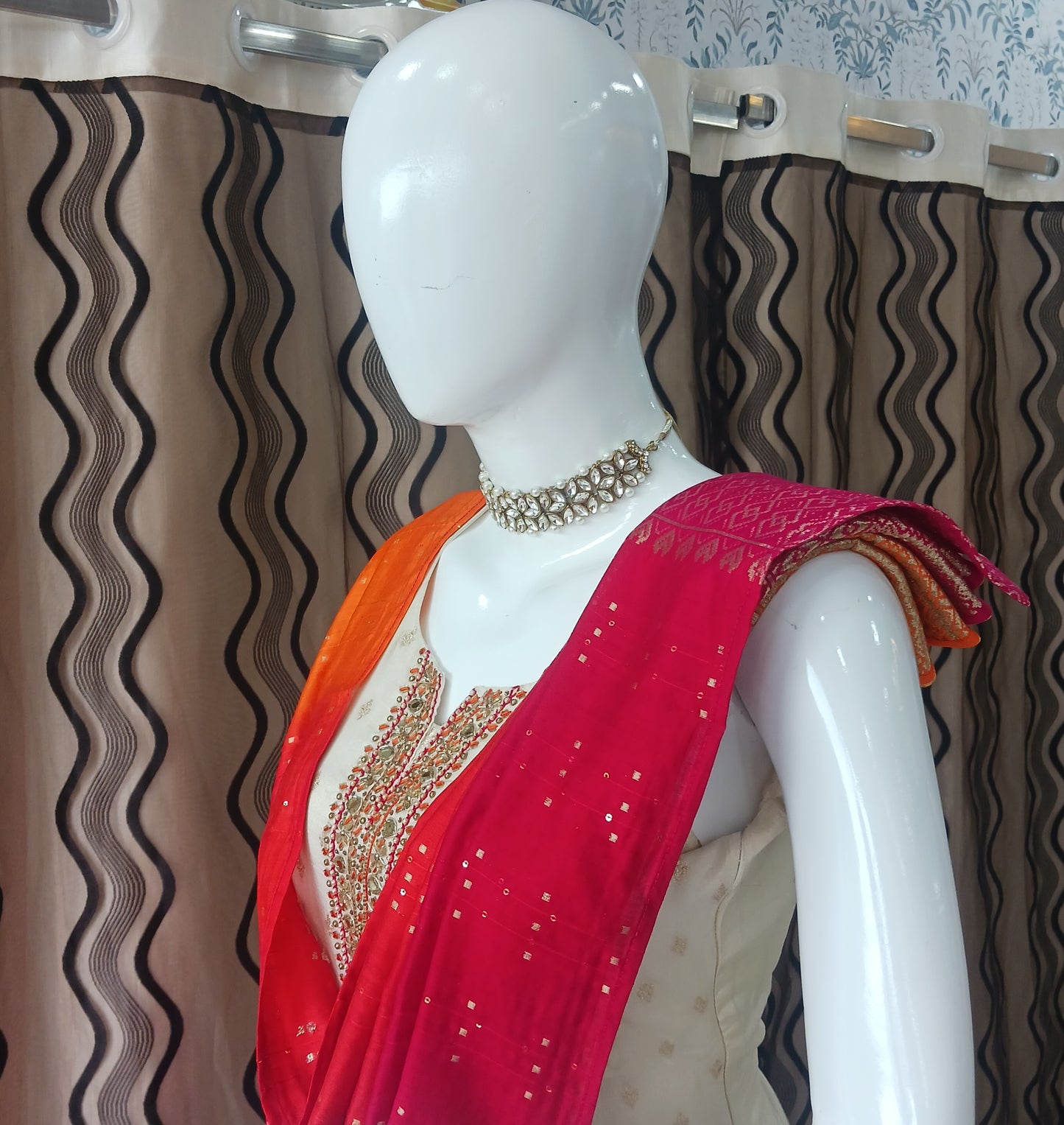 Straight Cut 3-Piece Suit with Dupatta and Detachable Sleeves