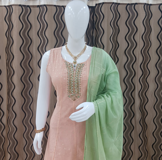 Anarkali 3-Piece Suit with Dupatta and Detachable Sleeves
