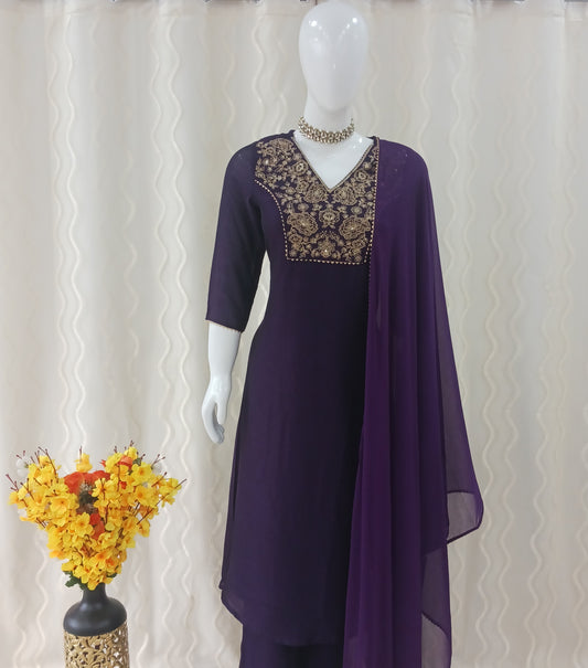 Anarkali 3-Piece Suit with Dupatta and Detachable 3/4 Sleeves