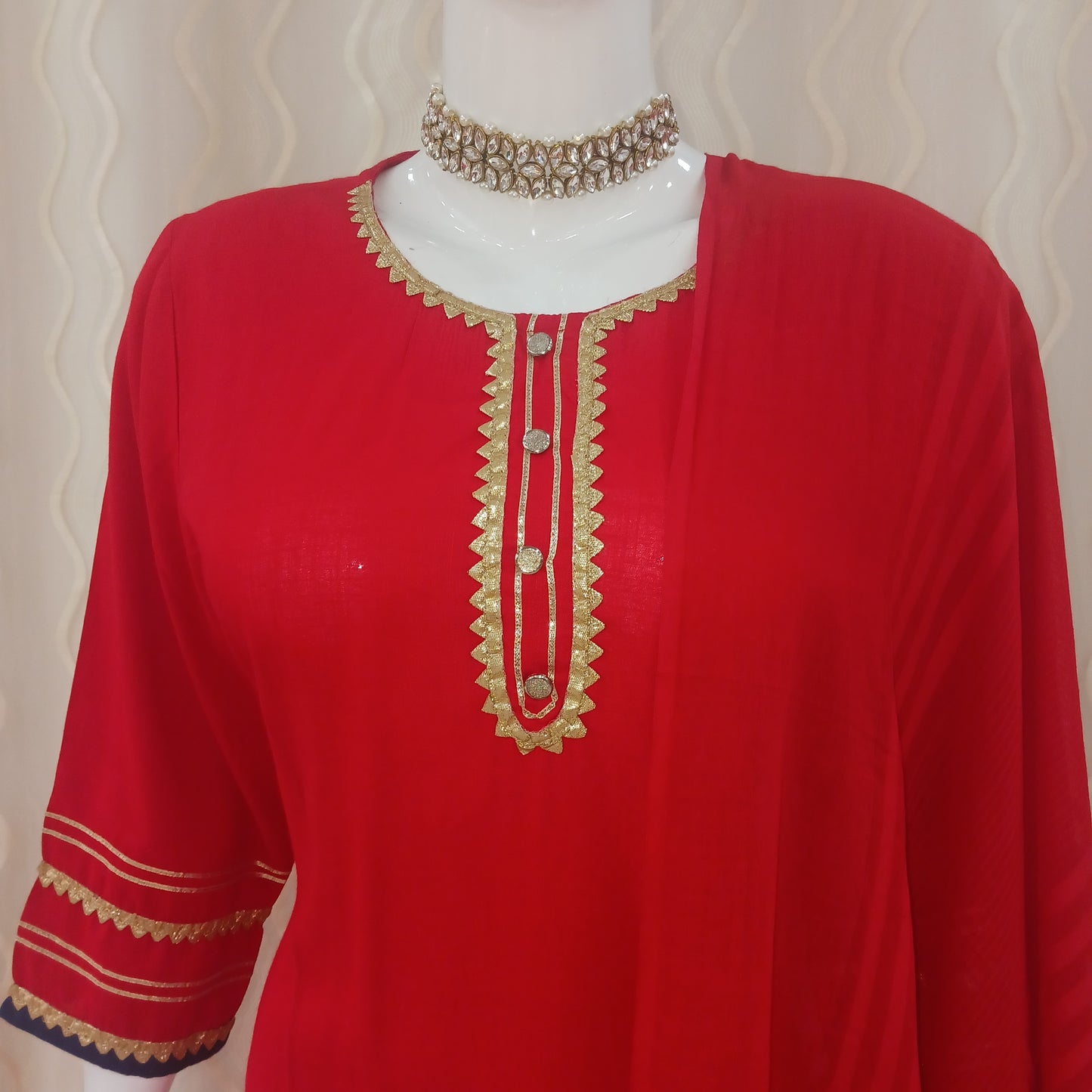 Straight Cut Palazo 3 - Piece Suit with Dupatta and 3/4 Sleeves
