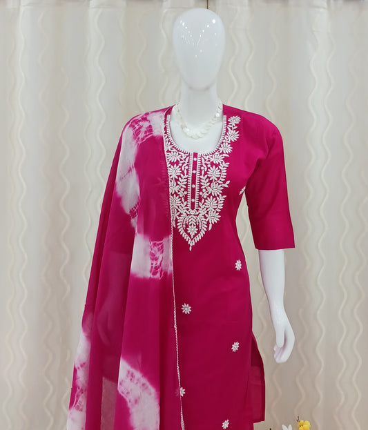 Straight Cut 3 - Piece Suit with Dupatta and 3/4 Sleeve