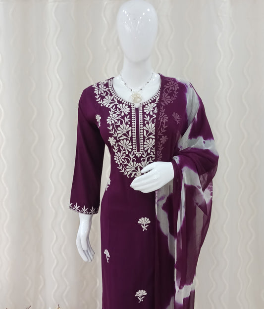 Straight Cut 3 - Piece Suit with Dupatta With 3/4 Sleeves