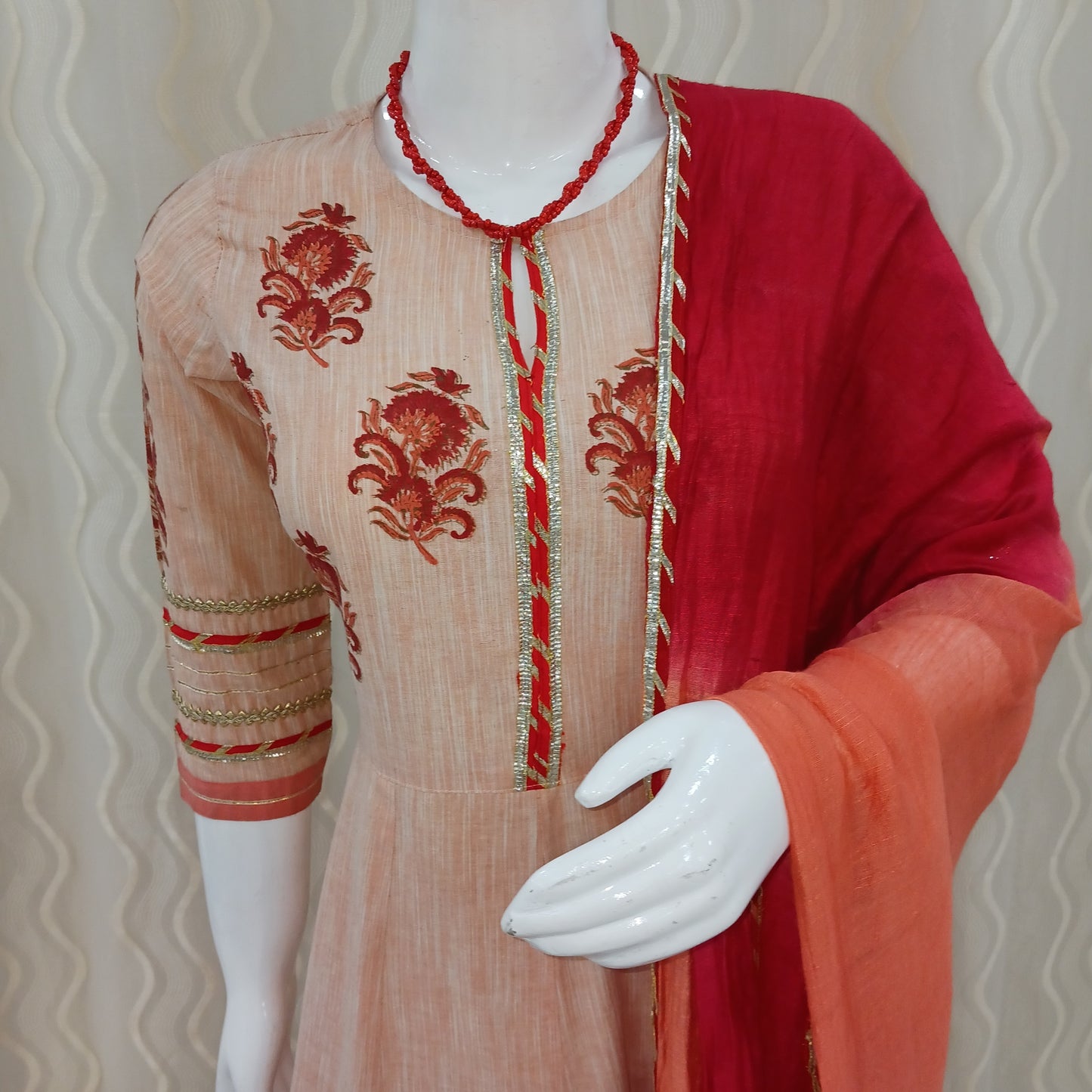Anarkali Straight Cut 3 - Piece Suit with Dupatta and With 3/4 Sleeves