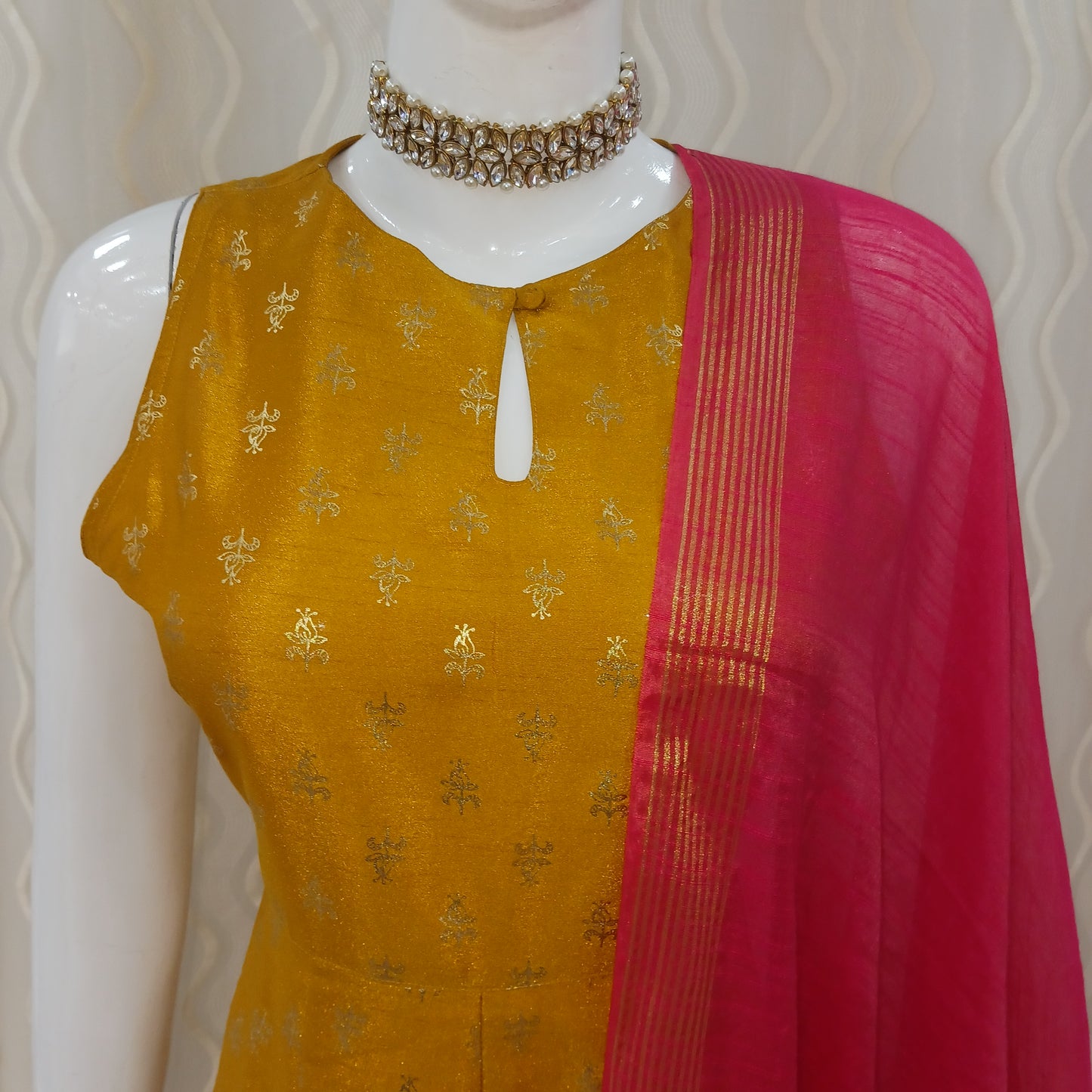 Anarkali Cut 3-Piece Suit with Dupatta and Sleeveless Design