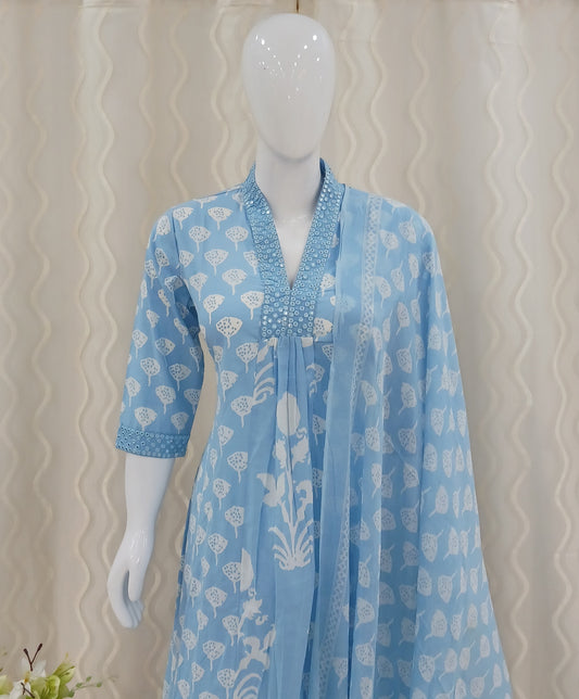 Anarkali Cut 3-Piece Suit with Dupatta and 3/4 Sleeves