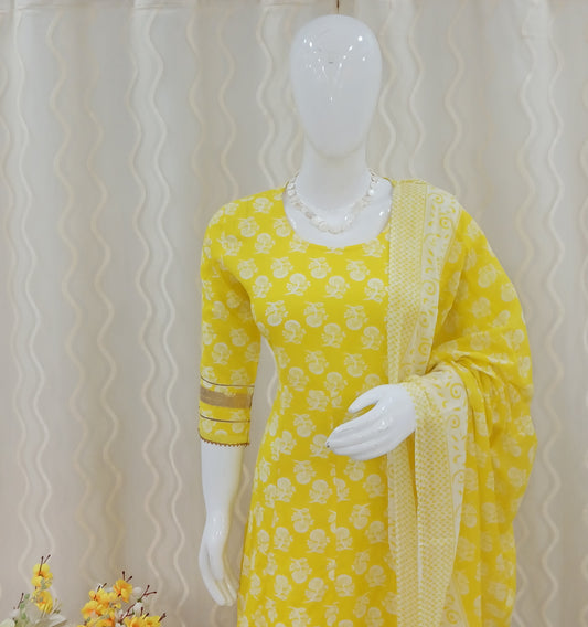 Anarkali Cut 3-Piece Suit with Dupatta and 3/4 Sleeves