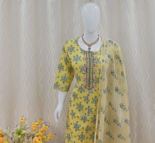 Anarkali Cut 3-Piece Suit with Dupatta and 3/4 Sleeves