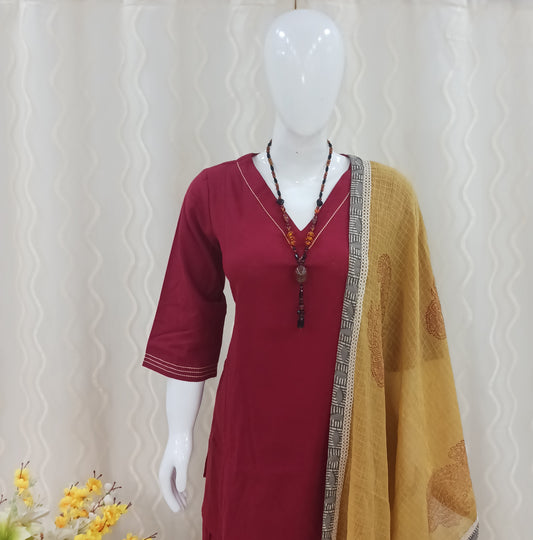 Straight Cut Patiyala Pant 3-Piece Suit with Dupatta and 3/4 Sleeves