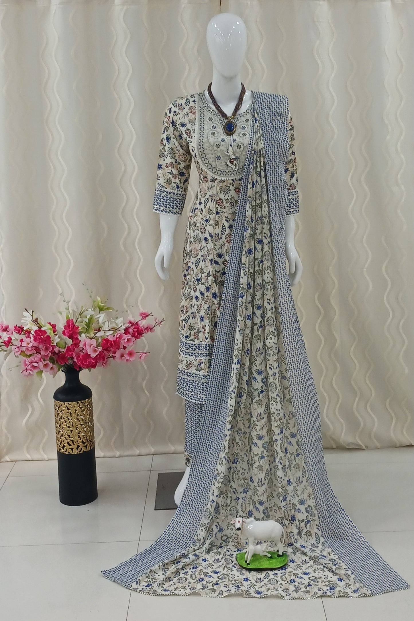 Anarkali Cut 3-Piece Suit with Dupatta and 3/4 Sleeves