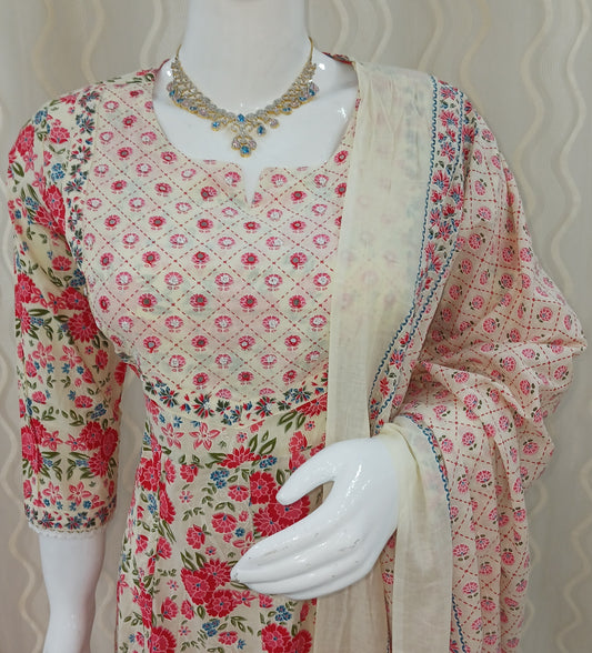 Anarkali Cut 3-Piece Suit with Dupatta and 3/4 Sleeves