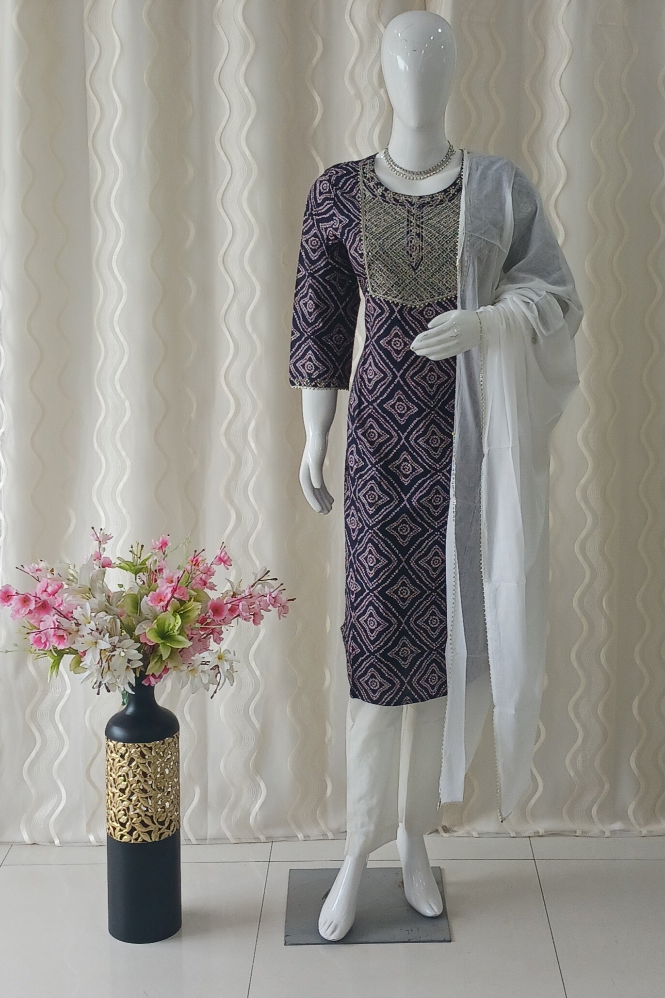Anarkali Cut 3-Piece Suit with Dupatta and 3/4 Sleeves