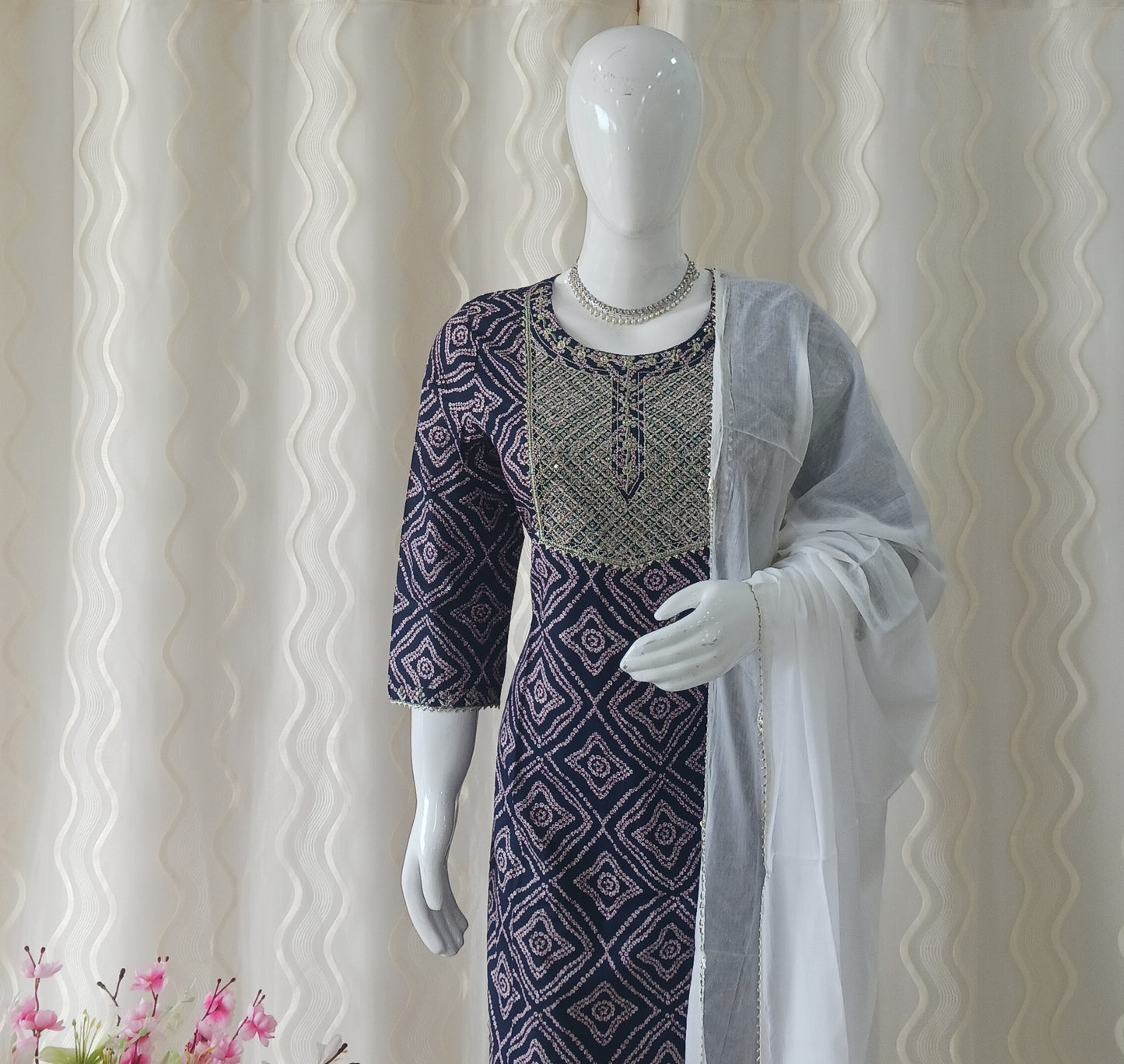 Anarkali Cut 3-Piece Suit with Dupatta and 3/4 Sleeves