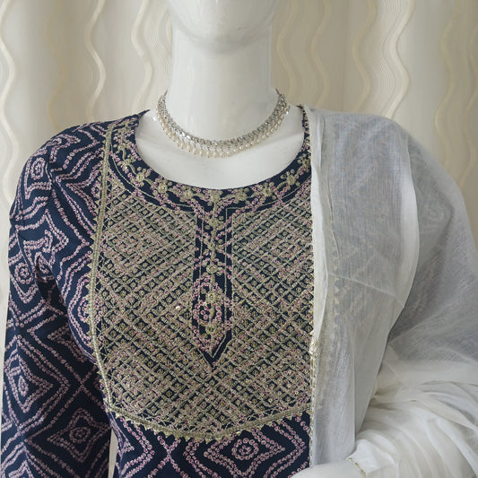 Anarkali Cut 3-Piece Suit with Dupatta and 3/4 Sleeves