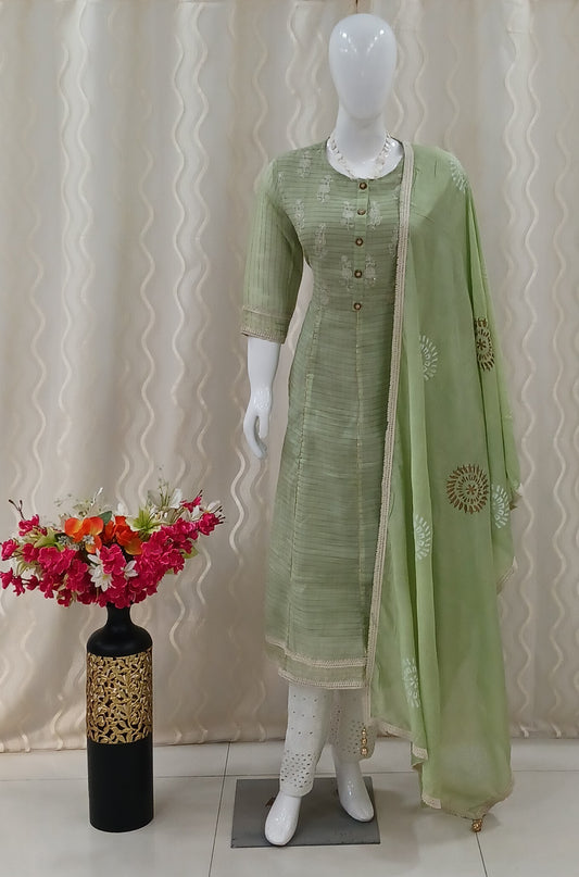 Anarkali Cut 3-Piece Suit with Dupatta and 3/4 Sleeves