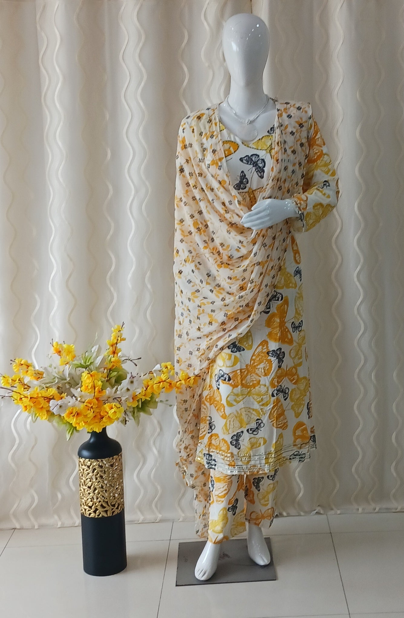 Anarkali 3-Piece Suit with Dupatta and 3/4 Sleeves