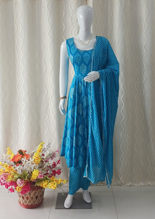 Anarkali 3-Piece Suit with Dupatta and Sleeveless
