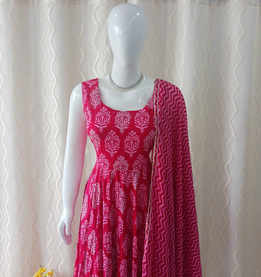 Anarkali 3-Piece Suit with Dupatta and Sleeveless