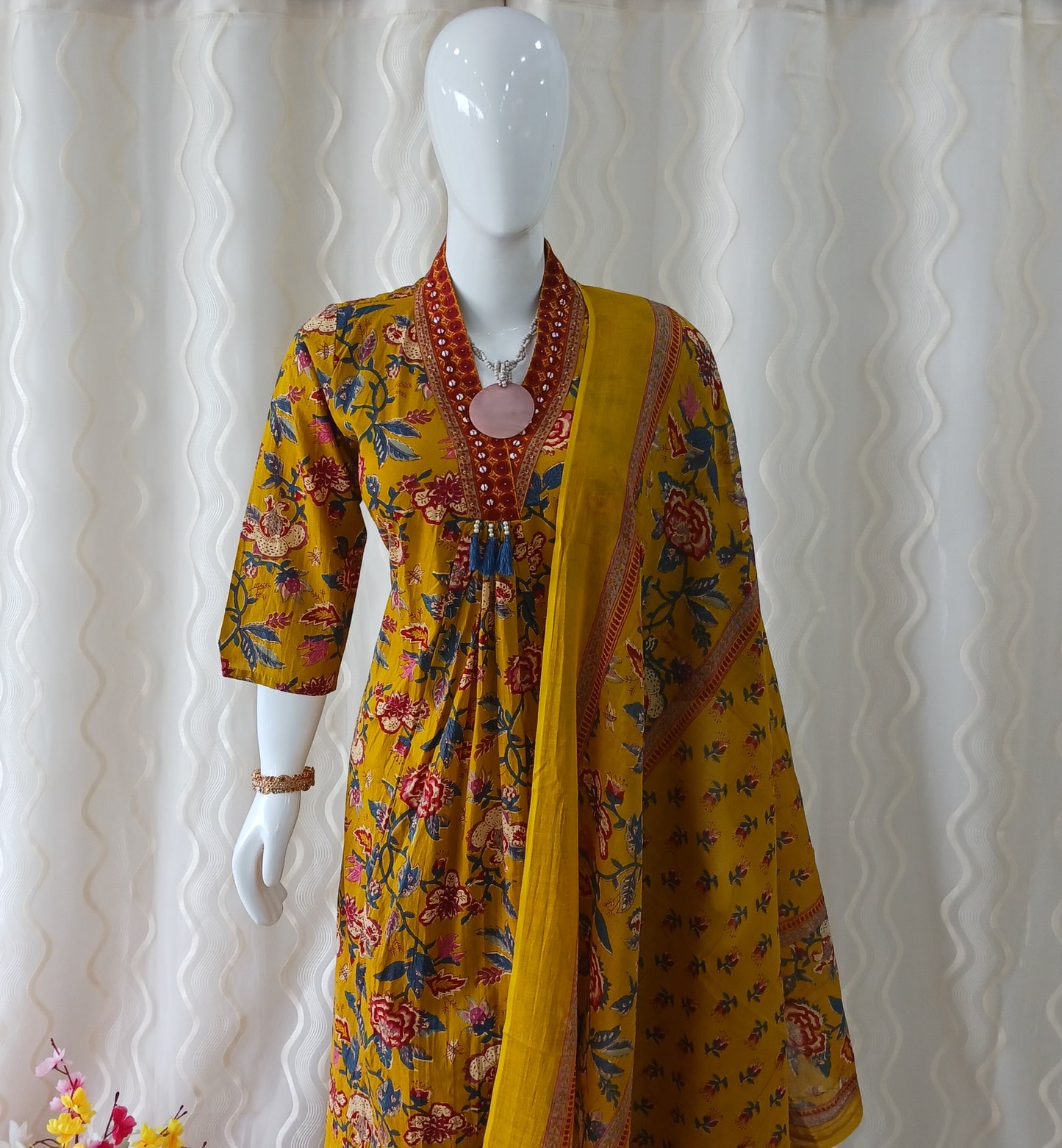 Anarkali 3-Piece Suit with Dupatta and 3/4 Sleeves