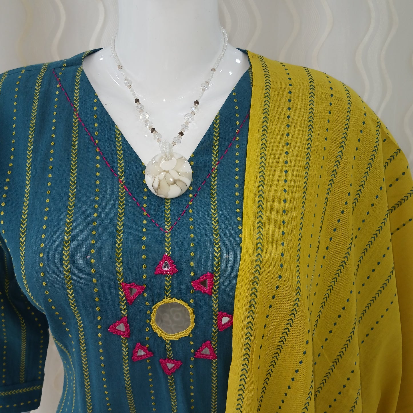 Straight Cut 3-Piece Suit with Dupatta and 3/4 Sleeves