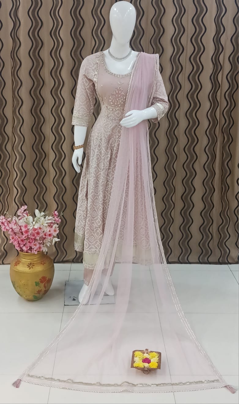 Anarkali Full Flair 3-piece suit with Net Dupatta