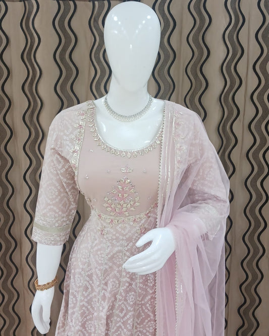 Anarkali Full Flair 3-piece suit with Net Dupatta